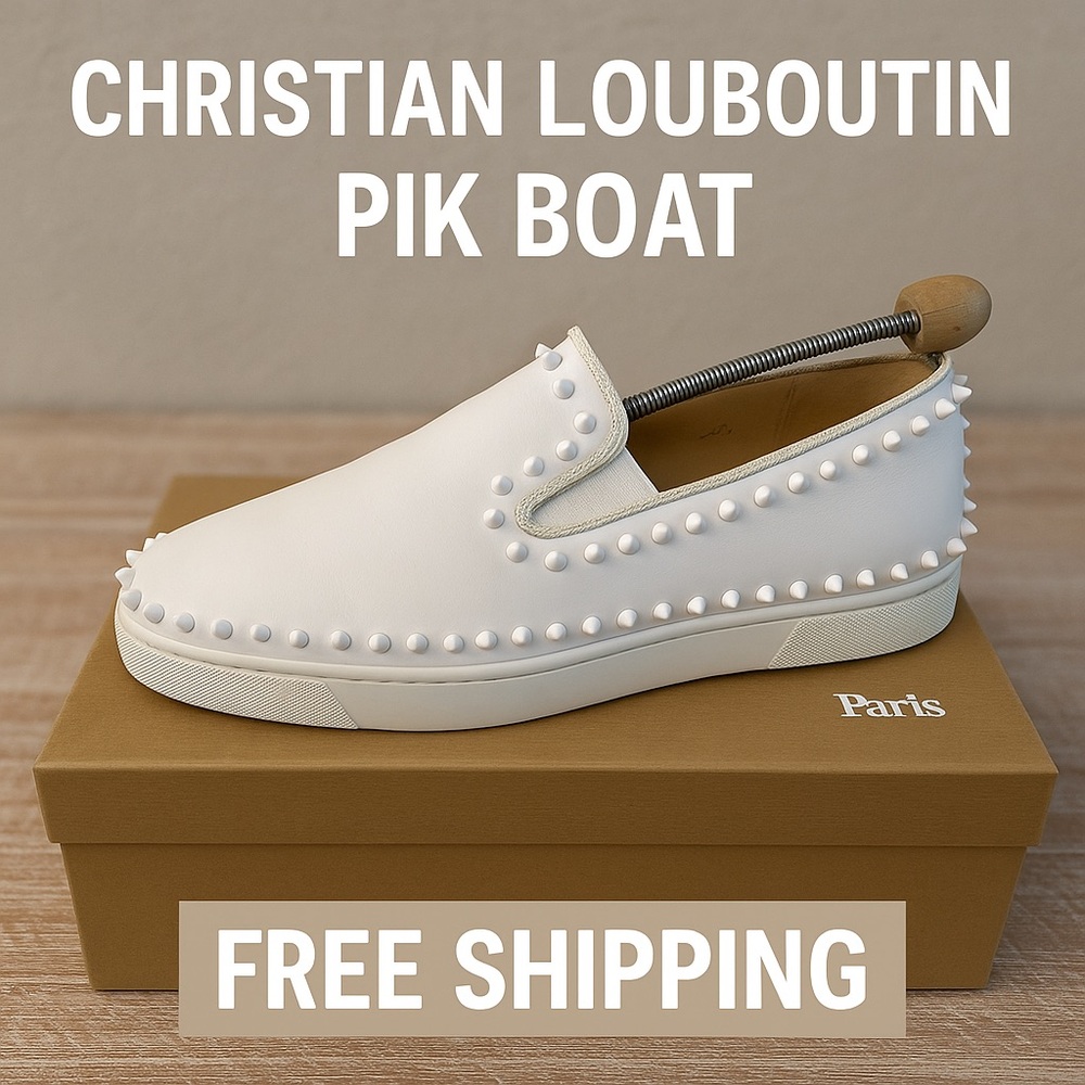 Christian Louboutin Pik Boat size 39.5 slip on white with box and receipt